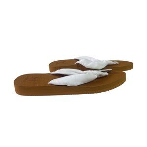 Kuailu White Fabric Strap Sandals Womens Size 9.5 Brown Sole New Summer